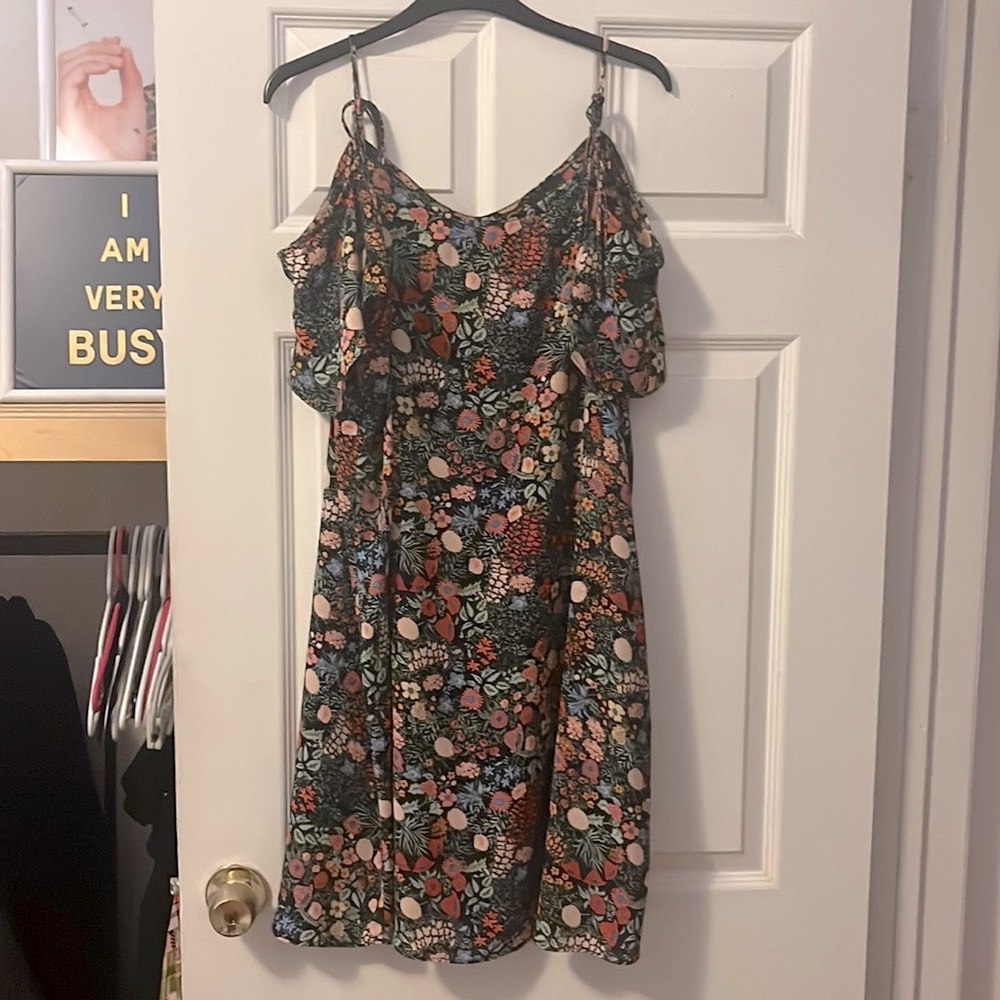 TOPSHOP BOUTIQUE COLD OPEN SHOULDER BLACK VINTAGE FLORAL PRINT MINI DRESS US 12